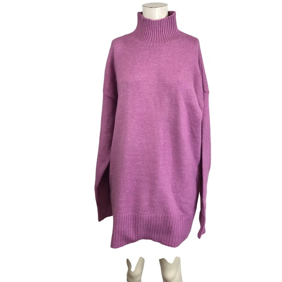 Double Zero Sweaters - DOUBLE ZERO Women's Purple Turtleneck Long Sleeve Cozy Knit Sweater Dress L